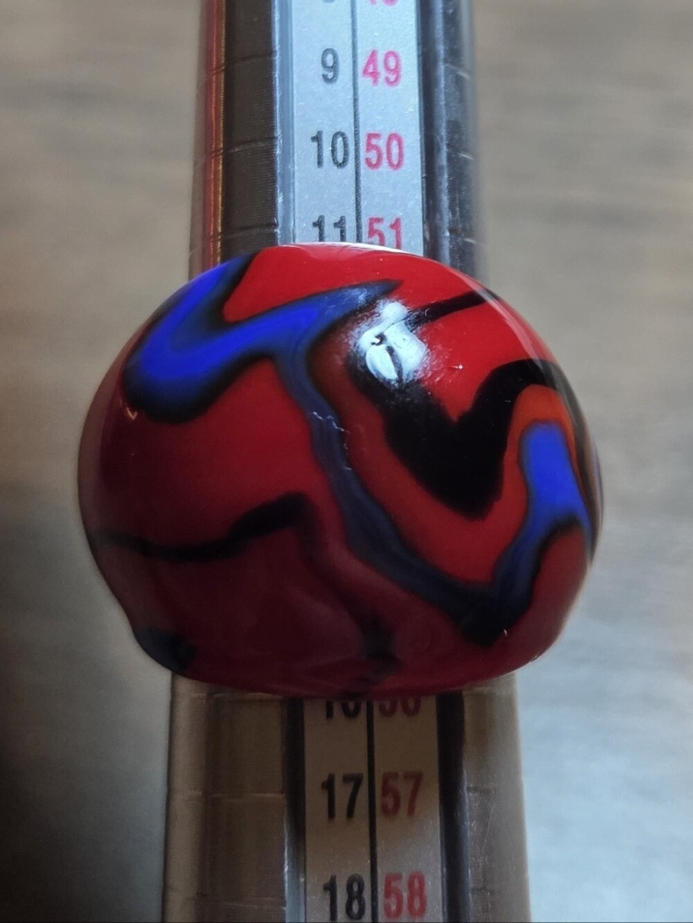 Handmade Swirl Resin Dome Ring in Red, Blue & Black Size 7